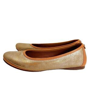Trask Piper Gold Metallic Brush Off Natural Vachetta Leather Flats